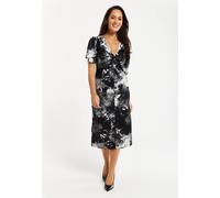 Liquorish Mono Abstract Print Knot Front Midi Dress Multi 14