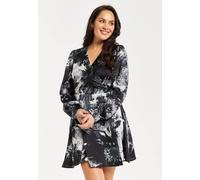 Liquorish Mono Abstract Print Mini Wrap Dress Multi 14