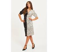 Liquorish Mono Polka Dot Print Knot Front Midi Dress With Short Sleeves Multi