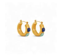 Liquorish Multi Stone Drop Gold Hoop Earrings Gold