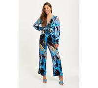 Liquorish Women's Multicolour Abstract Print Jumpsuit With Ruched Front & Long Sleeves | Size: 6 Liquorish Multicolor 6