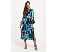 Liquorish Multicolour Abstract Print Midi Dress With Long Sleeves And Tie Waist Multi
