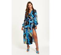 Liquorish Multicolour Abstract Print Midi Wrap Dress With Long Sleeves Multi