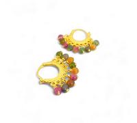 Liquorish Multicolour Beaded Gold Hoop Earrings Gold
