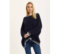 Liquorish Women's Navy Wool Blend Jumper White Trim Liquorish Navy One Size