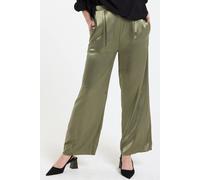 Liquorish Olive Satin Wide Leg Trousers In Khaki Khaki