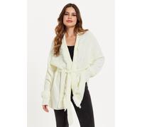 Liquorish Women's Open Front Cream Cardigan With Fringe Details in White | Size: Large Liquorish White L