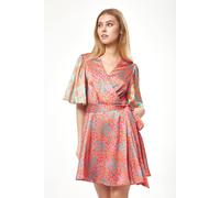 Liquorish Women's Orange Printed Mini Wrap Dress with Kimono Sleeves | Size: 8 Liquorish Orange 8
