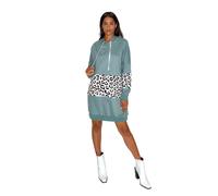 Liquorish Oversized Loungewear Hoodie Dress In Sage And Leopard Print Multi