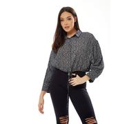 Liquorish Women's Painterly Print Crop Shirt in Grey | Size: Medium Liquorish Grey M