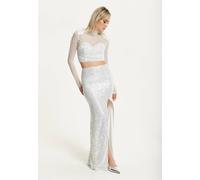 Liquorish Pearl Sequin Two Piece Maxi Set In Silver Silver