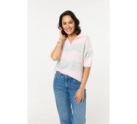 Liquorish Pink And Grey Stripe Wool Blend Knitted Polo Jumper Multi
