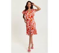 Liquorish Pink And Red Abstract Print Midi Dress With Frill Details Multi 8