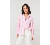 Liquorish Pink Heart Embroidered Stripe Shirt Pink