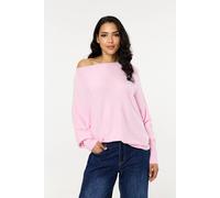 Liquorish Pink Wool Blend Off Shoulder Batwing Knit Jumper Pink