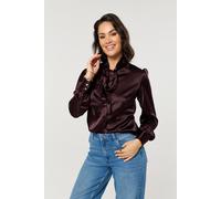 Liquorish Plum Satin Tie-Neck Blouse In Purple Purple