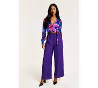 Liquorish Purple Wide Leg Trousers With Elasticated Waist Purple 8