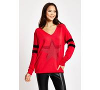 Liquorish Red Jumper With Sparkly Star & Stripes Red S