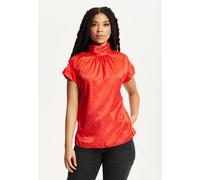 Liquorish Red Satin Textured High Neck Top Red 10