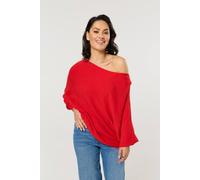 Liquorish Red Wool Blend Off Shoulder Batwing Knit Jumper Red