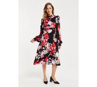 Liquorish Rose Print Midi Wrap Dress With Open Back Detail In Black Black 12