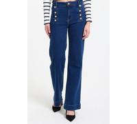 Liquorish Sailor Button Wide Leg Denim Jeans In Navy Navy