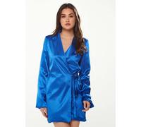 Liquorish Satin Blazer Wrap Dress In Blue Blue One Size