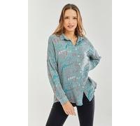Liquorish Women's Shirt with Multicolour Signature Pattern in Mint in Green | Size: Small Liquorish Green S