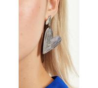 Liquorish Silver Textured Double Heart Earrings Silver One Size