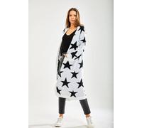 Liquorish Women's Star Pattern Long Cardigan In White | Size: Small Liquorish White S