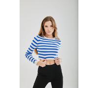 Liquorish Women's striped Crop Jumper in Navy & White in Blue Liquorish Blue One Size