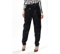 Liquorish Tapered Leather Look Trousers In Black Black