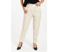 Liquorish Women's Tapered Leather Look Trousers in Cream | Size: 14 Liquorish Cream 14
