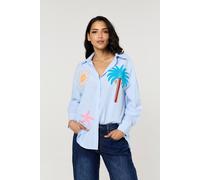Liquorish Tropical Embroidered Stripe Shirt In Blue Blue