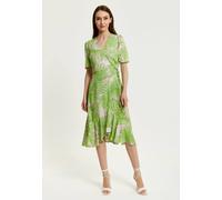 Liquorish Tropical Print Midi Wrap Dress In Green Green