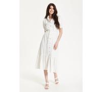Liquorish White Belted Button Midi Dress White