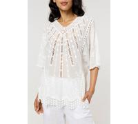 Liquorish Women's White Cotton Lace Detail Boho Blouse Liquorish White One Size