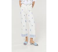 Liquorish White Floral Embroidered Wide Leg Jeans White