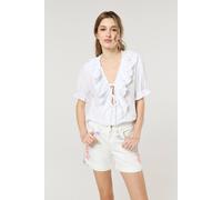 Liquorish Women's White Ruffle Tie Front Linen Blouse Liquorish White One Size