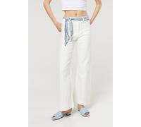 Liquorish White Scarf Belt Wide Leg Jeans White
