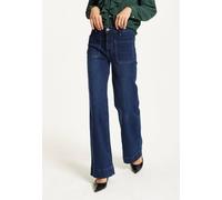 Liquorish Wide Leg Dark Blue Jeans In Navy Navy