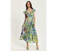 Liquorish Women's Abstract Print Maxi Wrap Dress In Sage & Purple in Green | Size: 10 Liquorish Green 10