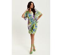 Liquorish Women's Abstract Print Midi Dress In Green With Short Sleeves | Size: 8 Liquorish Green 8
