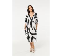 Liquorish Women's Abstract Print V Neck Midi Smock Dress in Black Liquorish Black One Size