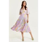 Liquorish Women's Abstract Zebra Print Midi Dress in Lilac with Kimono Sleeves | Size: 12 Liquorish Lilac 12