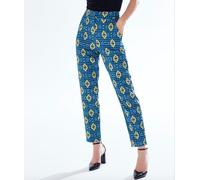 Liquorish Women's African Print Cigarette Suit Trousers in Blue, Yellow & Navy | Size: Large Liquorish Multicolor L