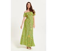 Liquorish Women's Animal & Floral Print Off-Shoulder Maxi Dress in Neon Green | Size: 12 Liquorish Green 12