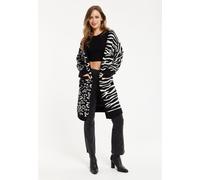 Animal-Print Contrast Long Cardigan in Black&White Liquorish Black S/M