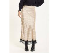 Liquorish Women's Beige Polka Dot Skirt with Black Lace Trim Liquorish Beige One Size