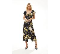Liquorish Women's Belted Midi Dress with Off-Shoulder Sleeves in Navy Floral Print | Size: 14 Liquorish Multicolor 14
